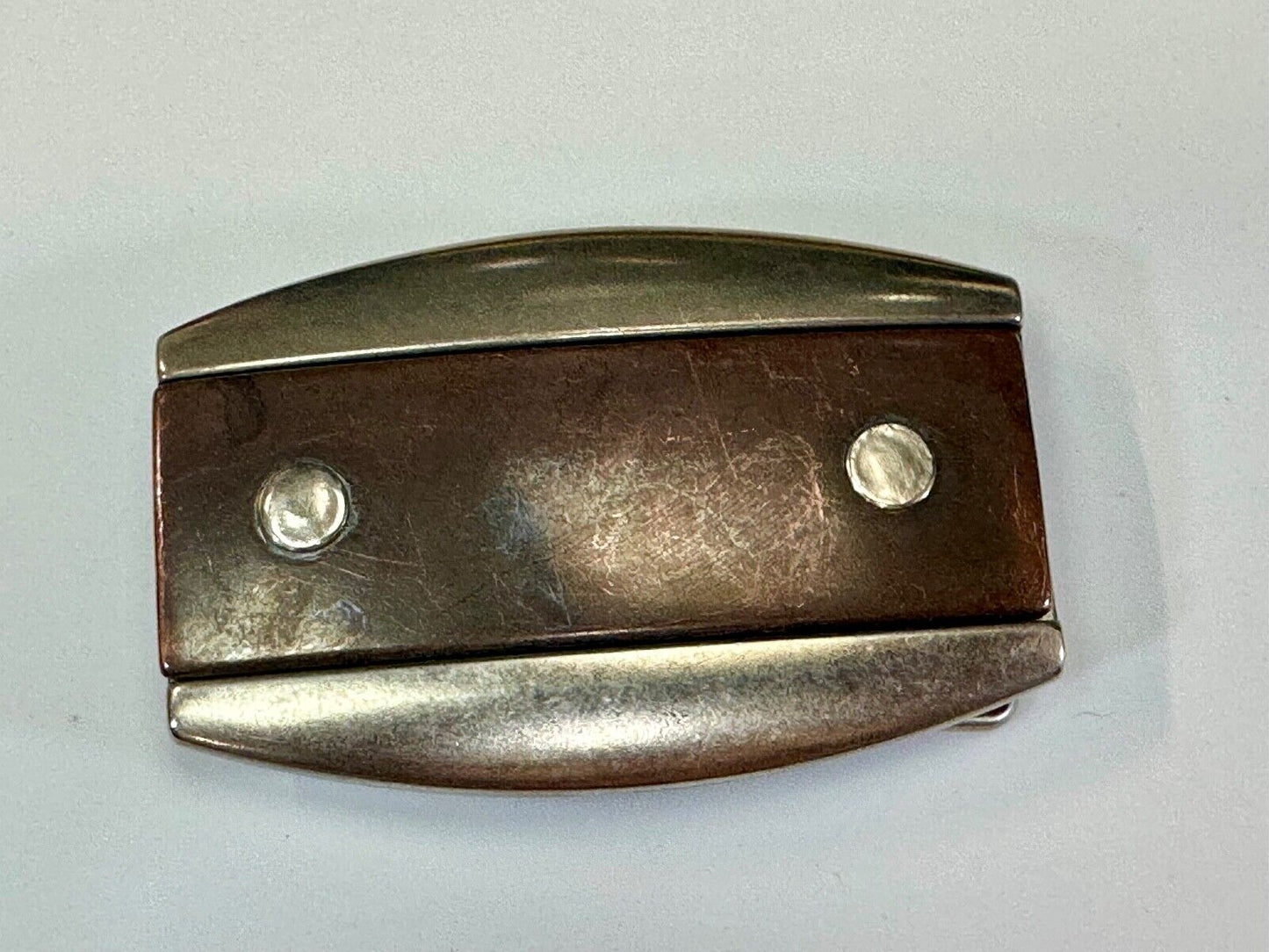 vintage Faux Wood stripe in silver tone western vibe belt buckle