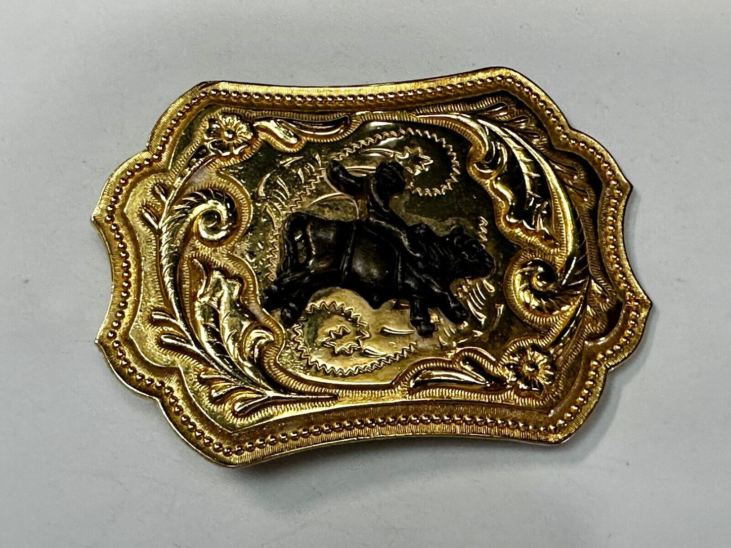 Vintage Cowboy Saddle Bronc western two tone flower swirl belt buckle