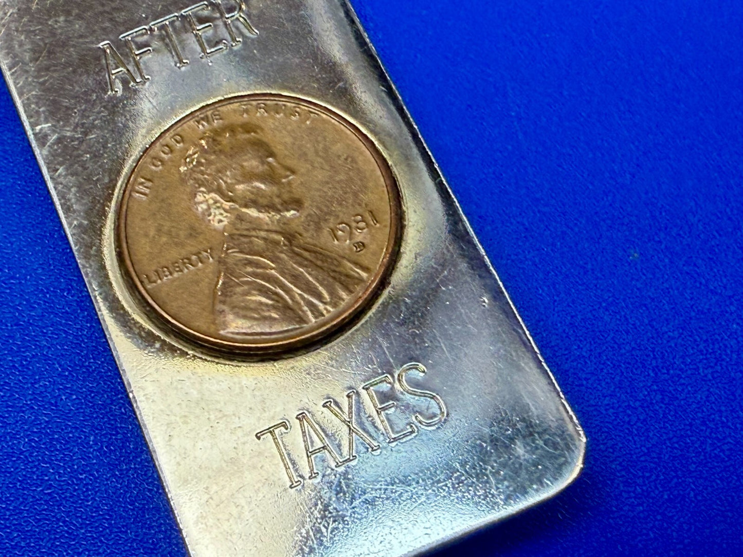 After Taxes! Single Lincoln 1981 Penny Vintage Funny Bill Cash Holder Money Clip