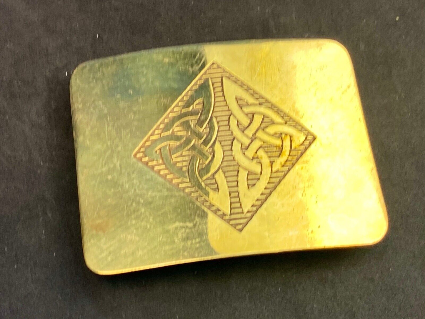 Antique Brass tone BOHO HIPPIE Ornate Lines Pattern Vintage Belt Buckle 