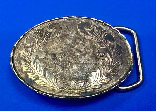 Vintage Flower leaf pattern western mixed metal / color belt buckle - W on back