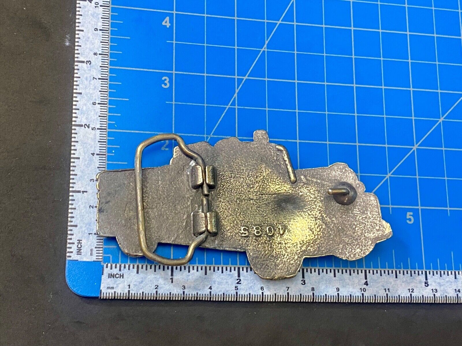 Vintage Figural Fire Truck cut out brass belt buckle