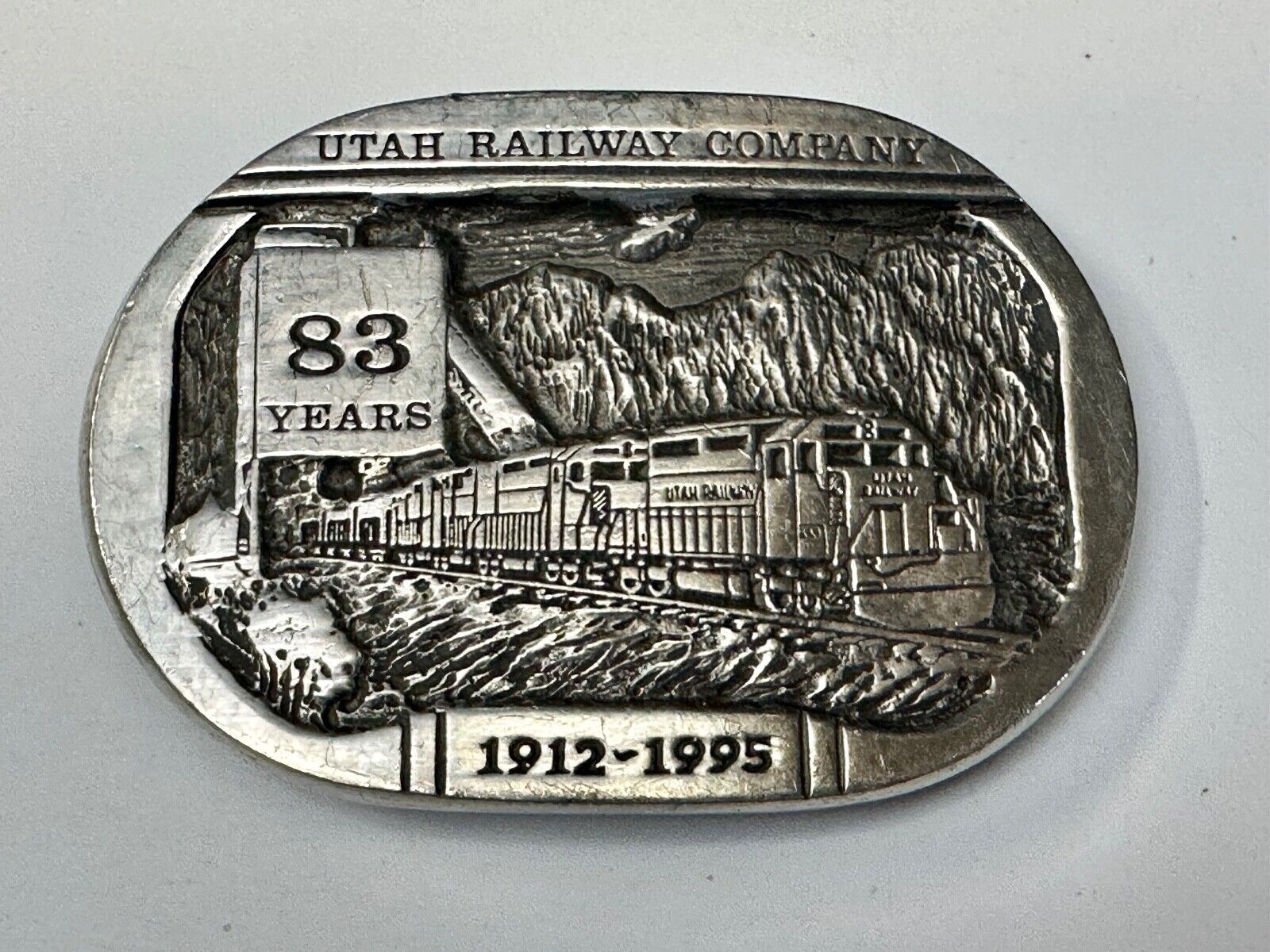 Utah Railway Co Vtg Train Railroad 83 Years - Gary Prazen Sculpture Belt Buckle