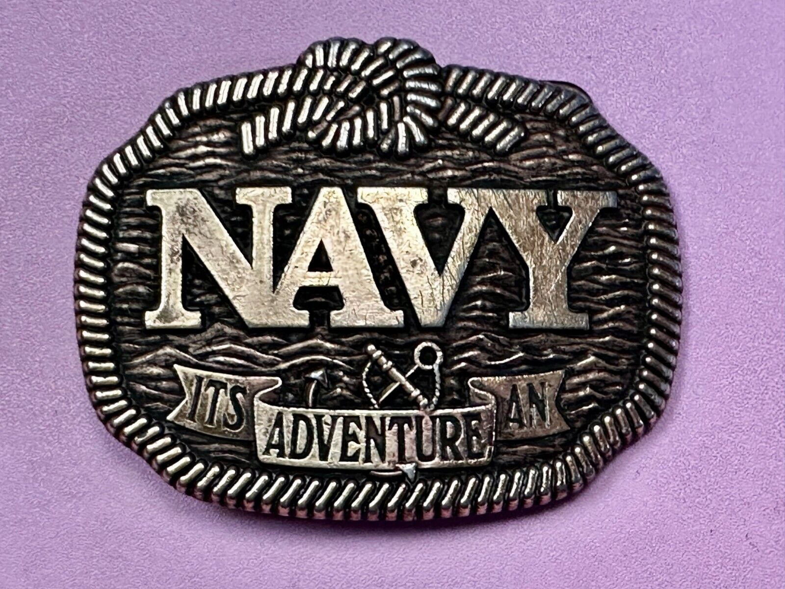 United States NAVY  Its An Adventure Rope Waves Anchor Belt Buckle - to paint
