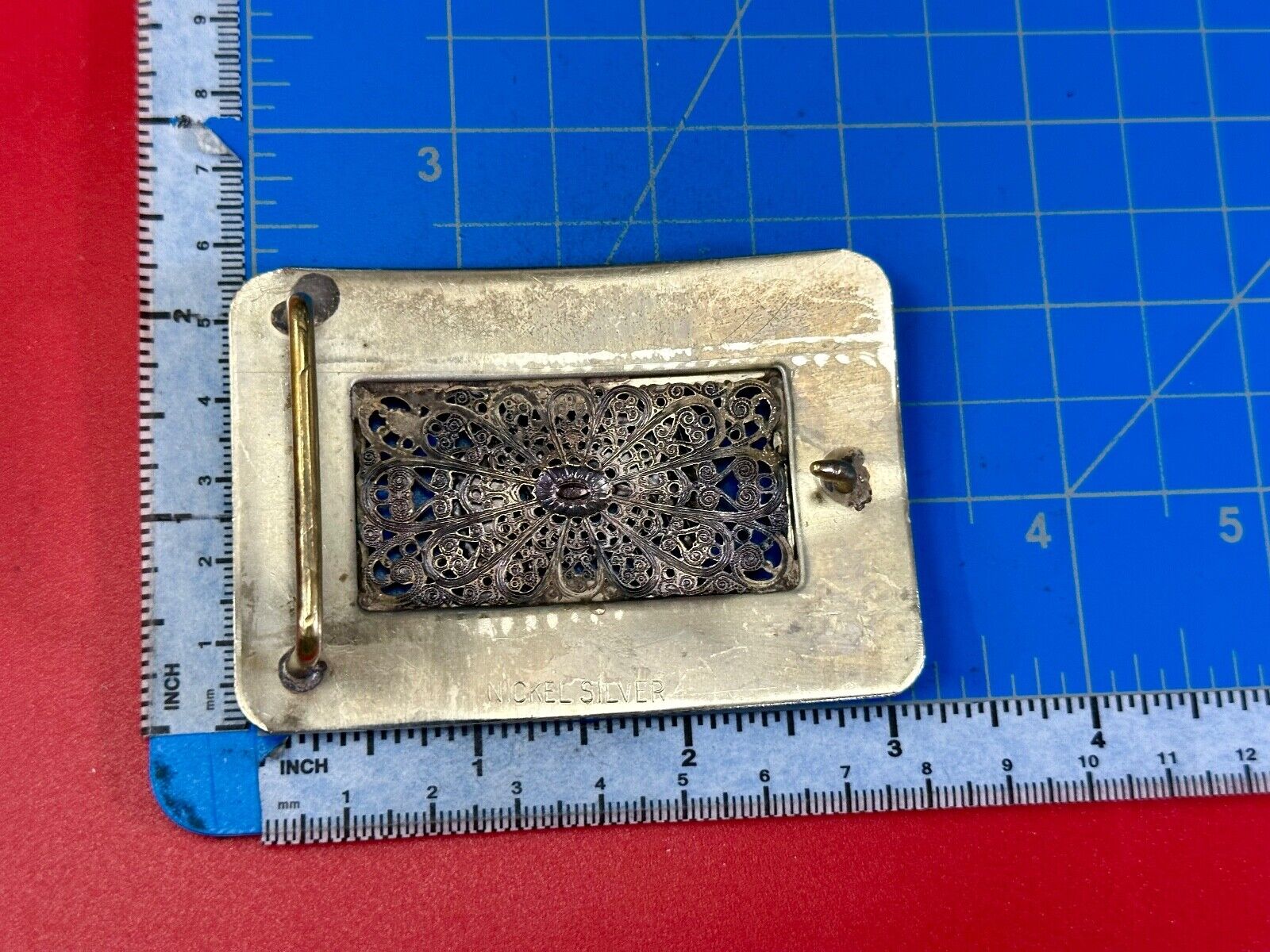 Unique Rodeo Cowboy Horse Saddle Bronc Nickel Silver Mesh Background belt Buckle