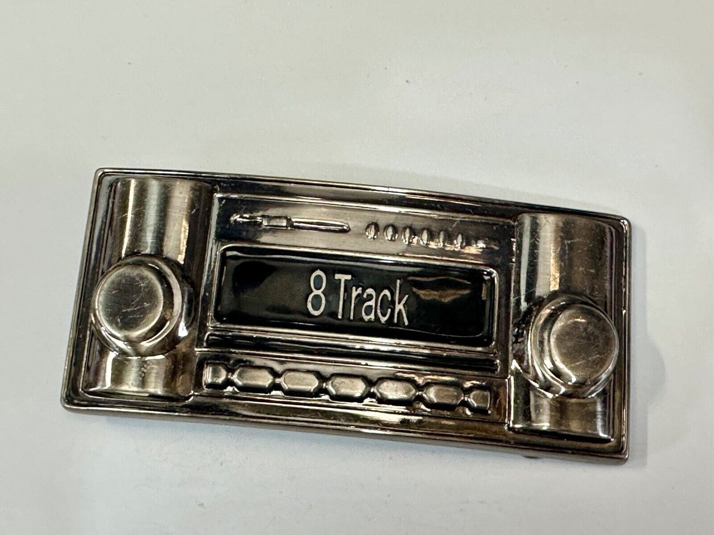 8 Track Stereo Radio Player Retro Silver & Black Color Belt Buckle