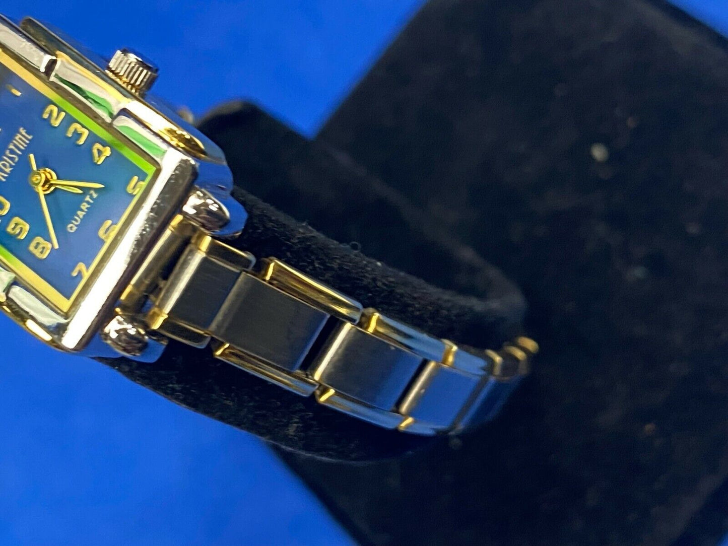 Two Tone Stretch Band Blue Face Quartz Beautiful Watch By Kristine Working Well!
