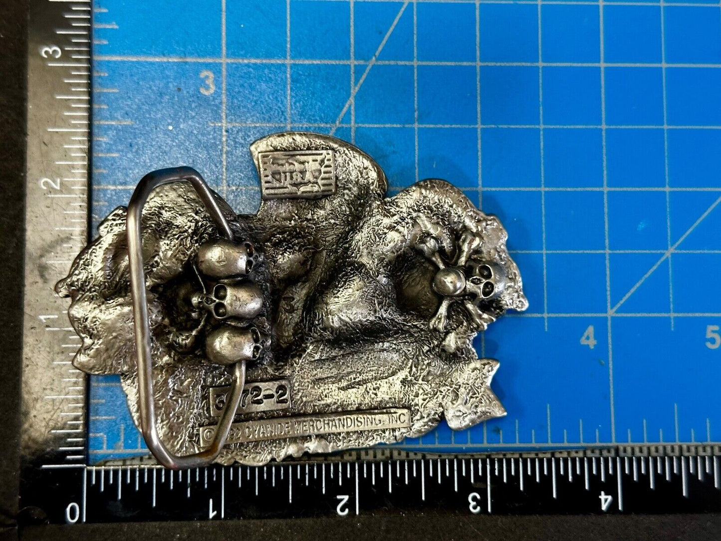 80's Poison Rock Band Skull in Top hat Rose Flesh & Blood Album 1992 Belt Buckle