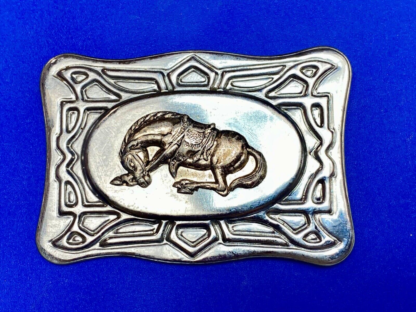 Vintage HORSE in saddle western rodeo cowboys belt buckle