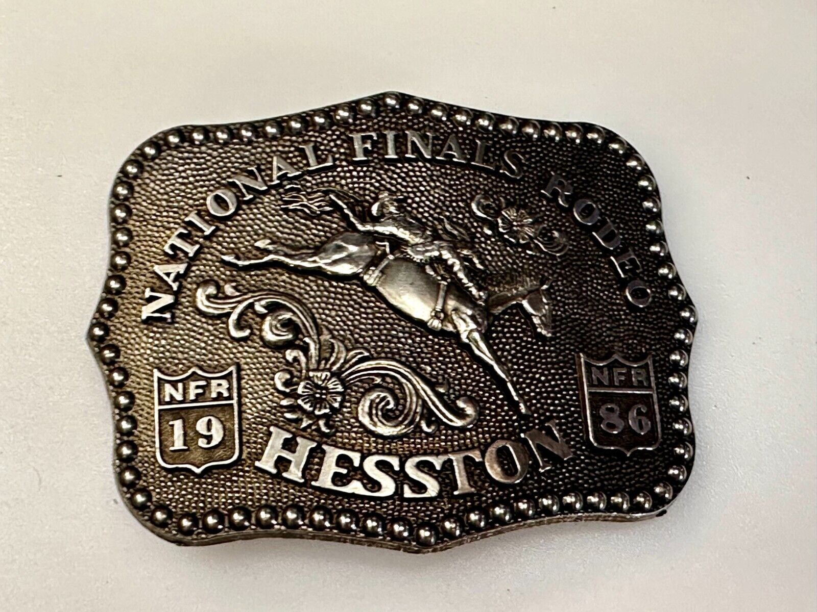 1986 Hesston NFR National Finals Rodeo Cowboys Western Belt Buckle