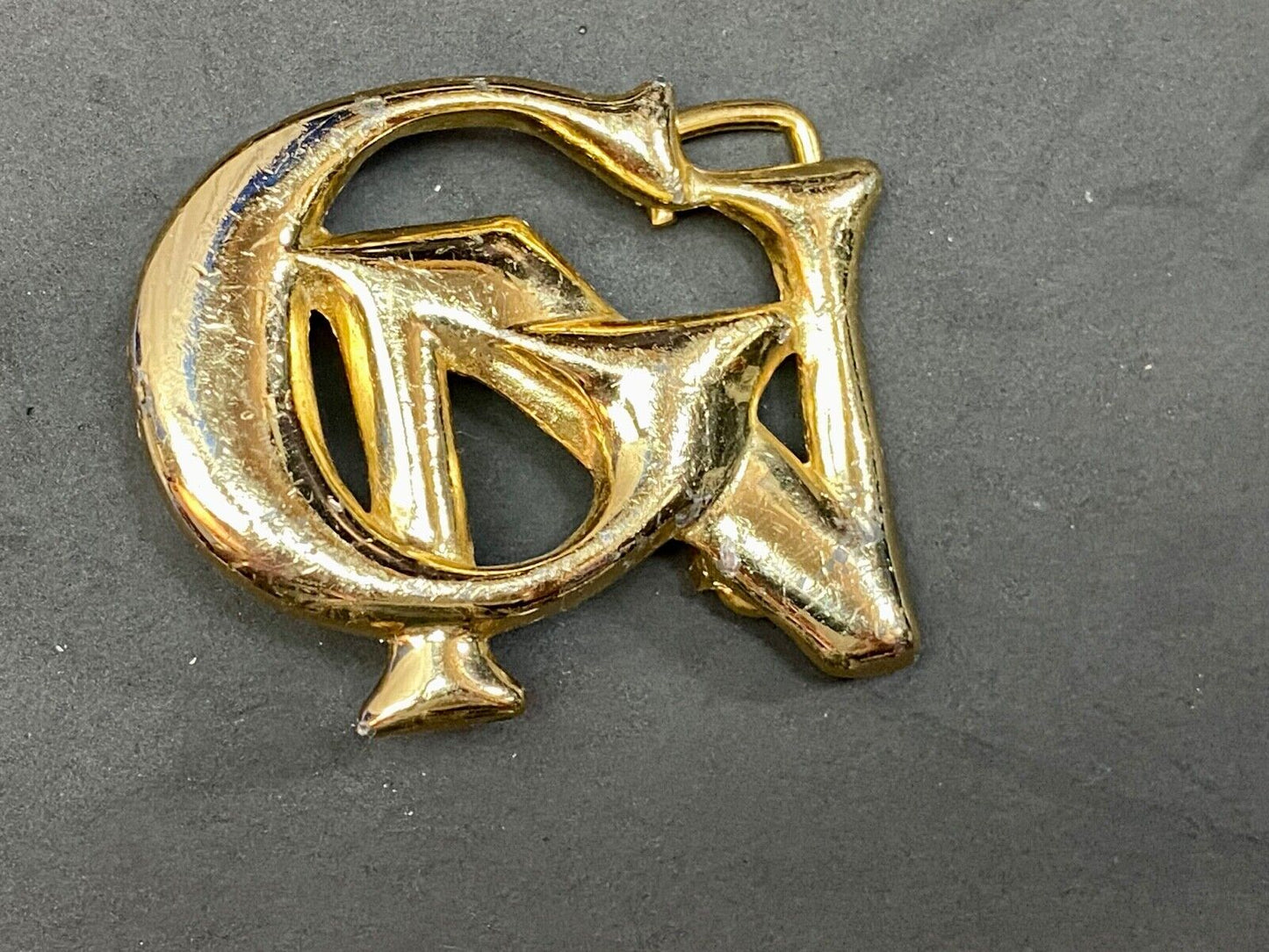 Unknown To Me, Gold Tone Letters Gn Or Cn Cut Out Belt Buckle 