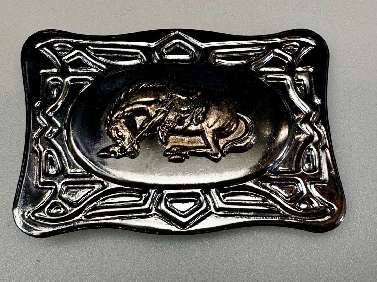 Vintage Cowboy Saddle Bronc Bucking Horse Two Tone Belt Buckle