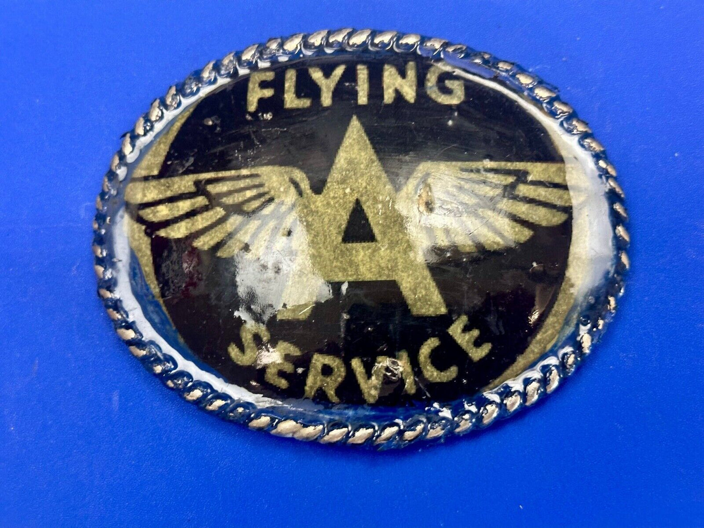 A W/ wings - Pilot's Airplane Flying Service large custom Vintage belt buckle