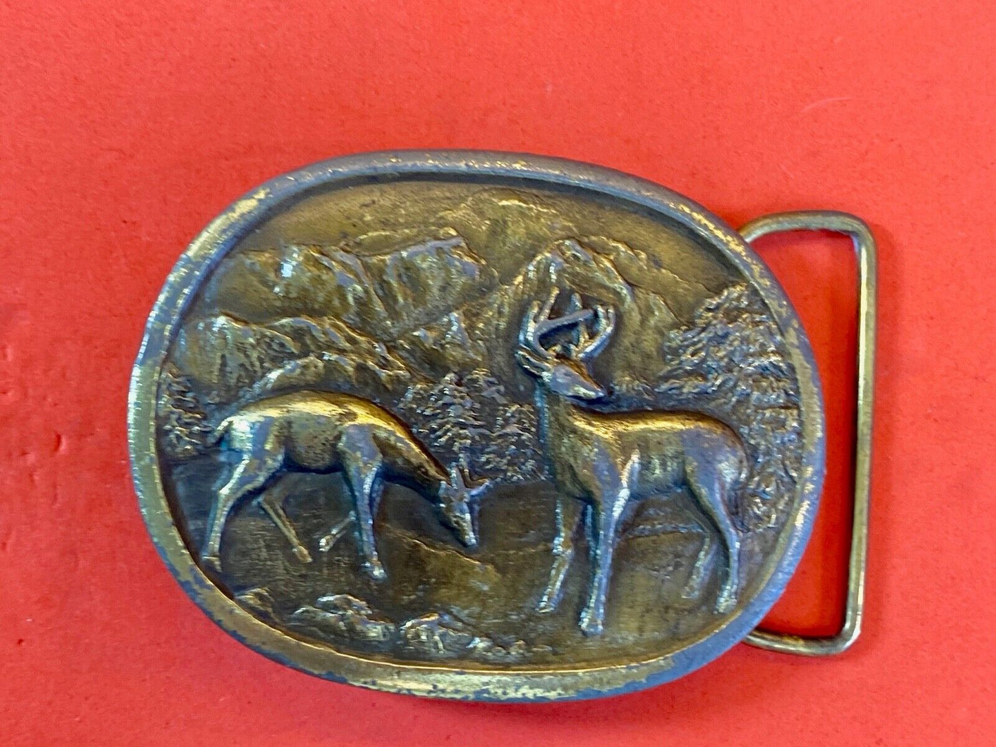 Two Deer Brass Tone Or Real? Metal Craft Belt Buckle 