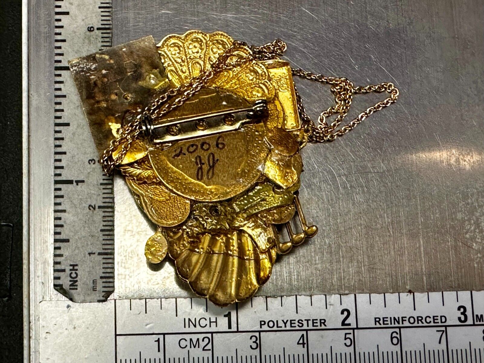 Teacher School Book My Garden Artisan Chain Charm Gold Tone Brooch Pin 2006