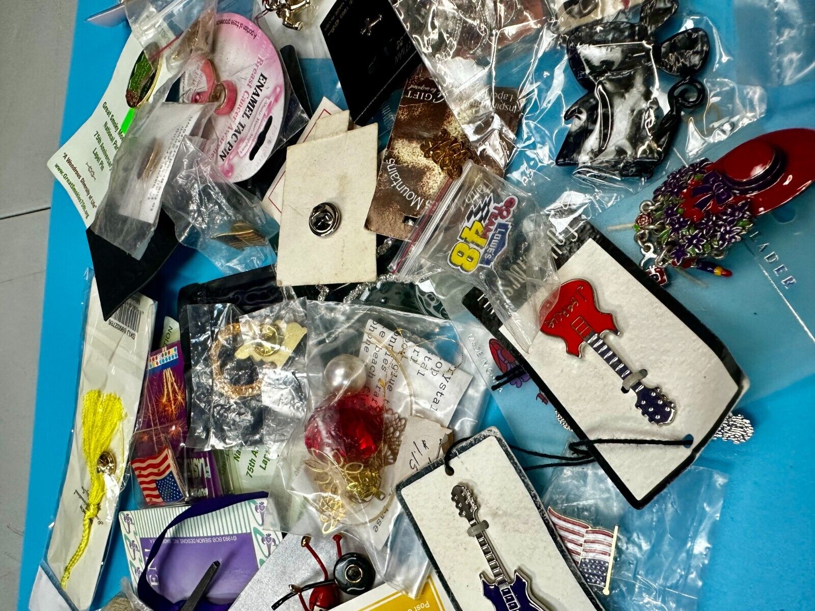 Around 50 Brooches &Pin's In Packaging Resale Bulk Lot, Junk Drawer Grab Bag