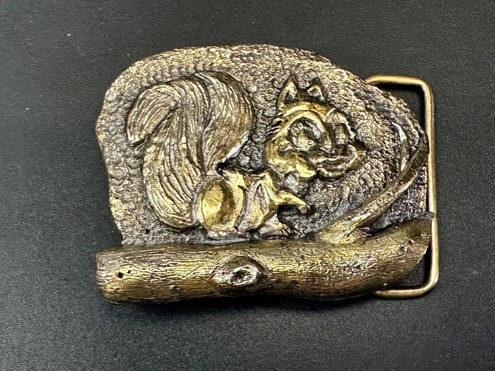 Adorable Chipmunk on tree branch vintage belt buckle by M&M Chicago