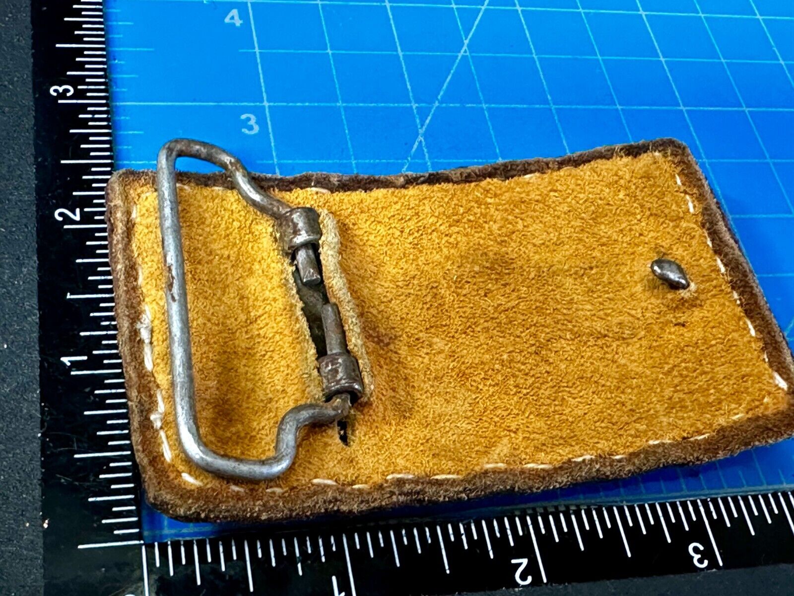 Two Horse Heads Vintage Stitched Brown Leather Rectangular Belt Buckle
