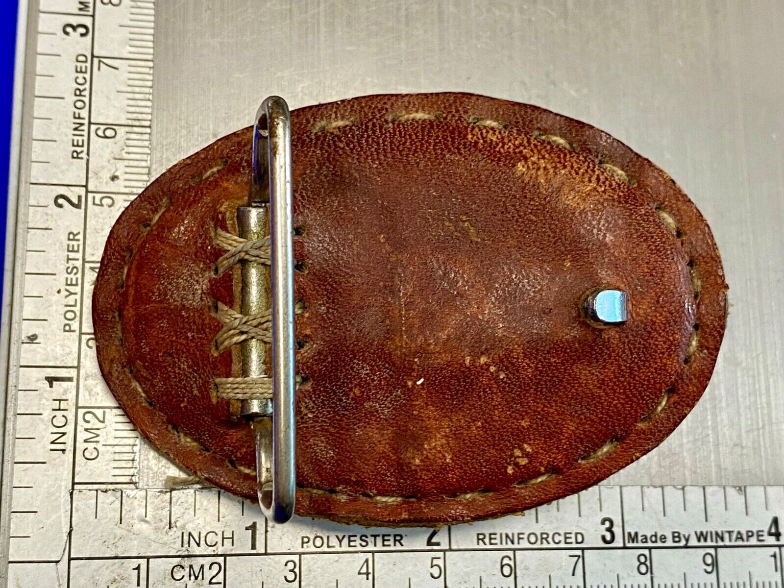 Vintage Leather oval belt buckle with cracked Oval Cab style center belt buckle