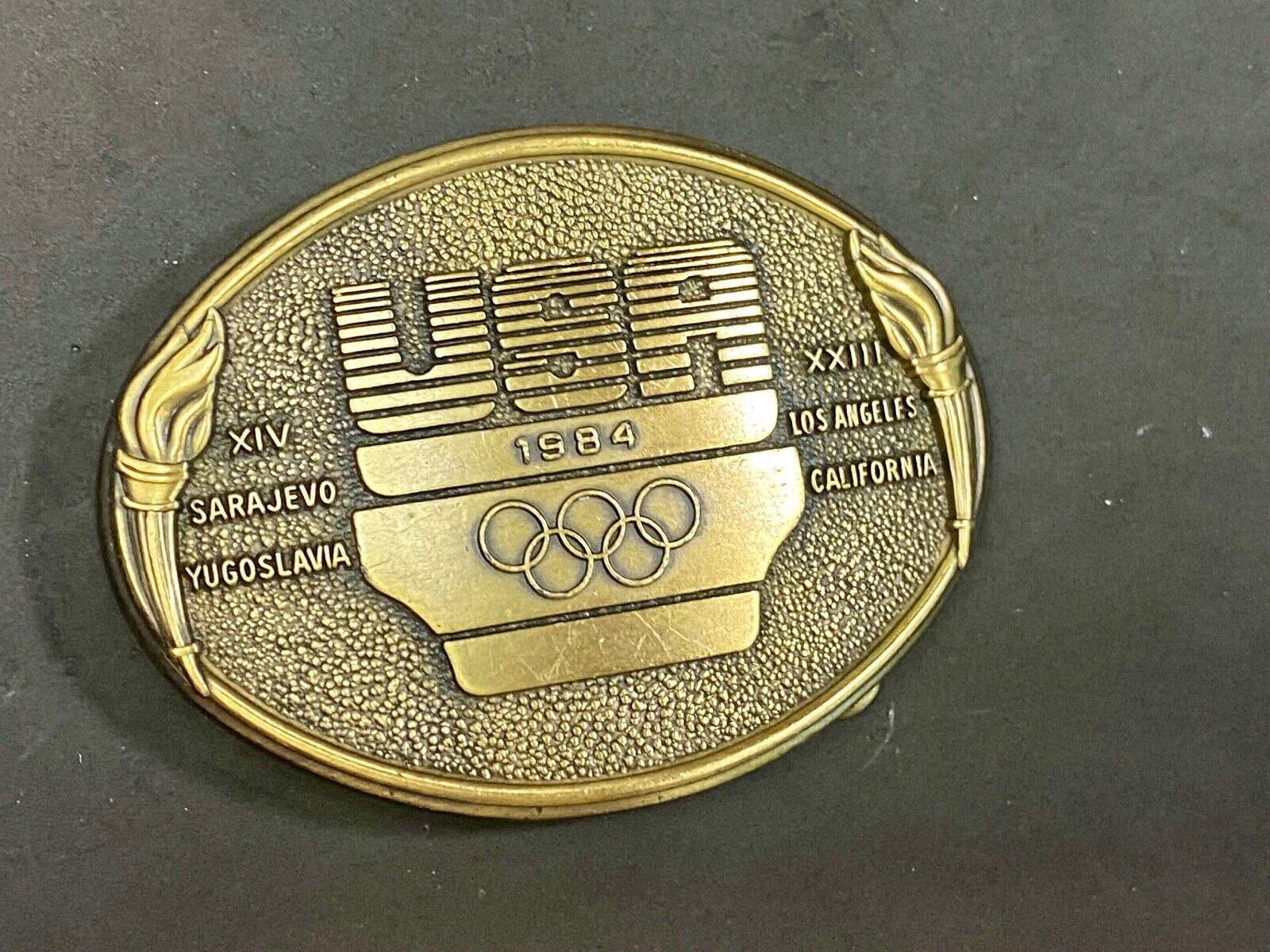 1984 Usa Olympics United States Olympic Committee Torch Logo La Ca Belt Buckle