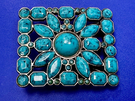 Beautiful Faux Flower Turquoise Stone Covered Hippie Vibe Western Belt Buckle