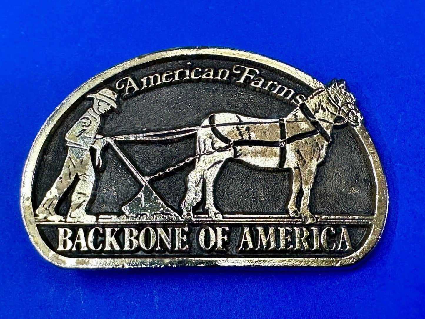 American Farm's, The Backbone of America - Patriotic Farm Theme Vtg. belt buckle