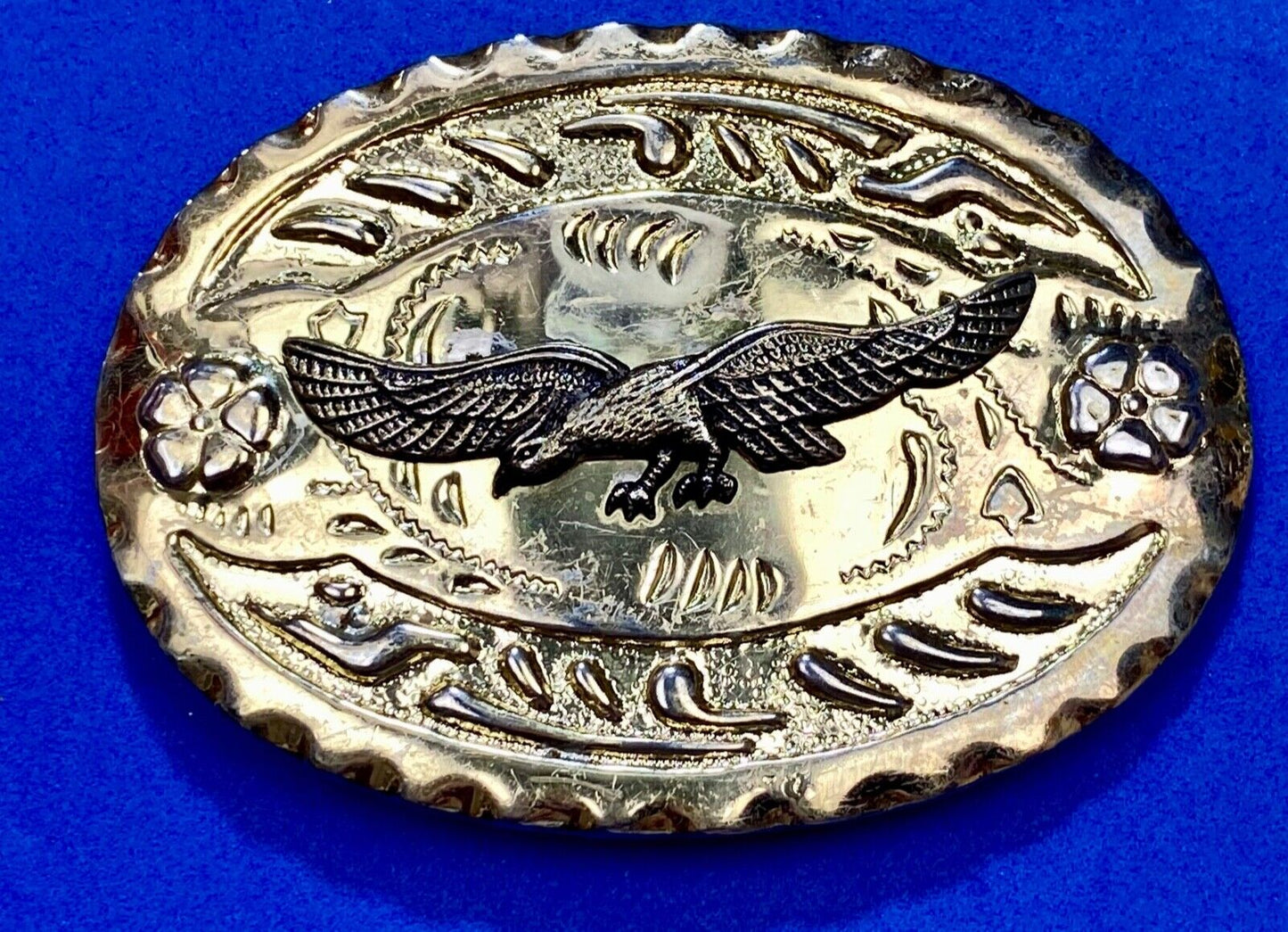 American Eagle flying proud patriotic vintage two tone Western belt buckle