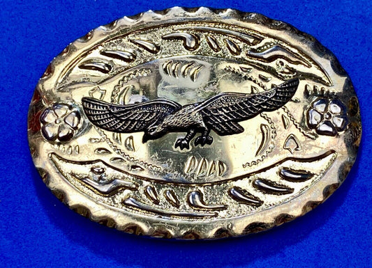 American Eagle flying proud patriotic vintage two tone Western belt buckle