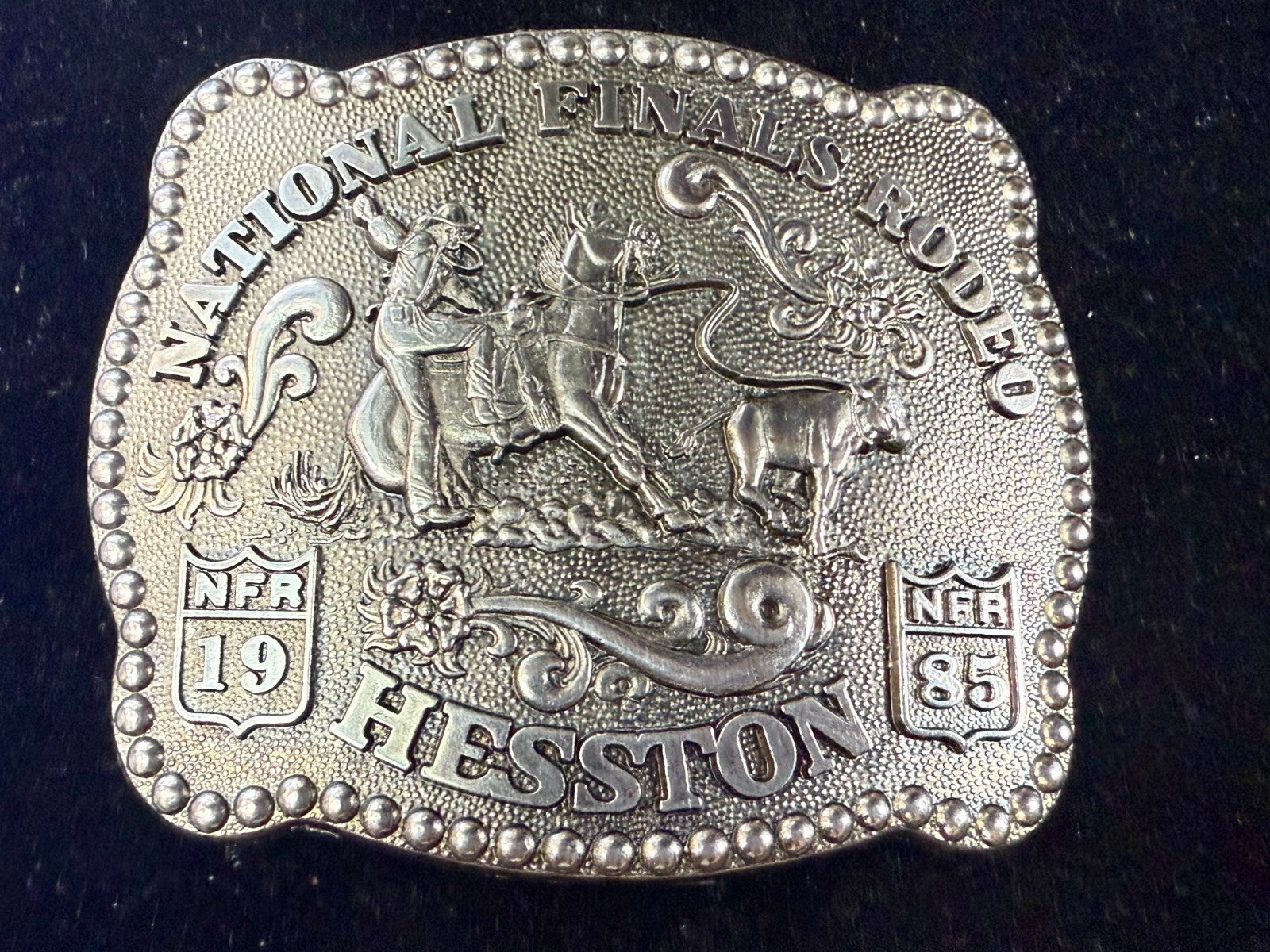1985 Hesston NFR National Finals Rodeo Calf Roping Vintage Belt Buckle