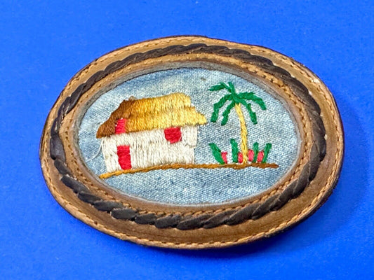 tropical vacation beach scene - QUALITY mixed leather oval belt buckle
