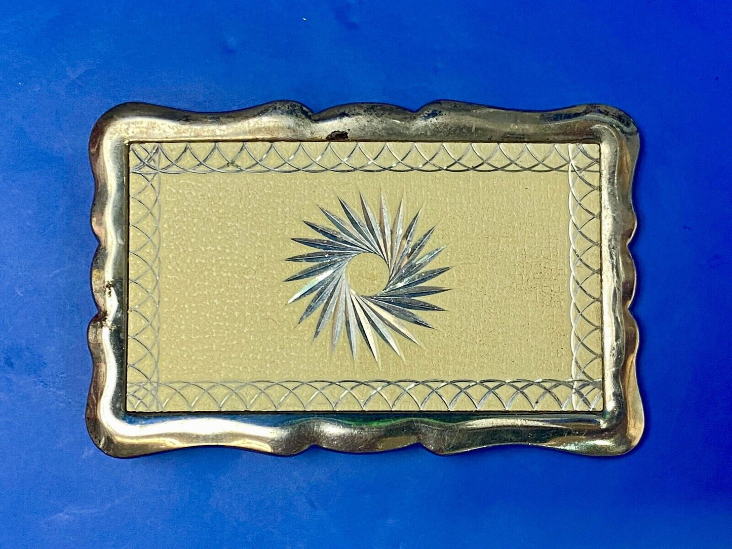Vintage Etched Star Swirl Burst Pattern Western Rectangular Belt Buckle 