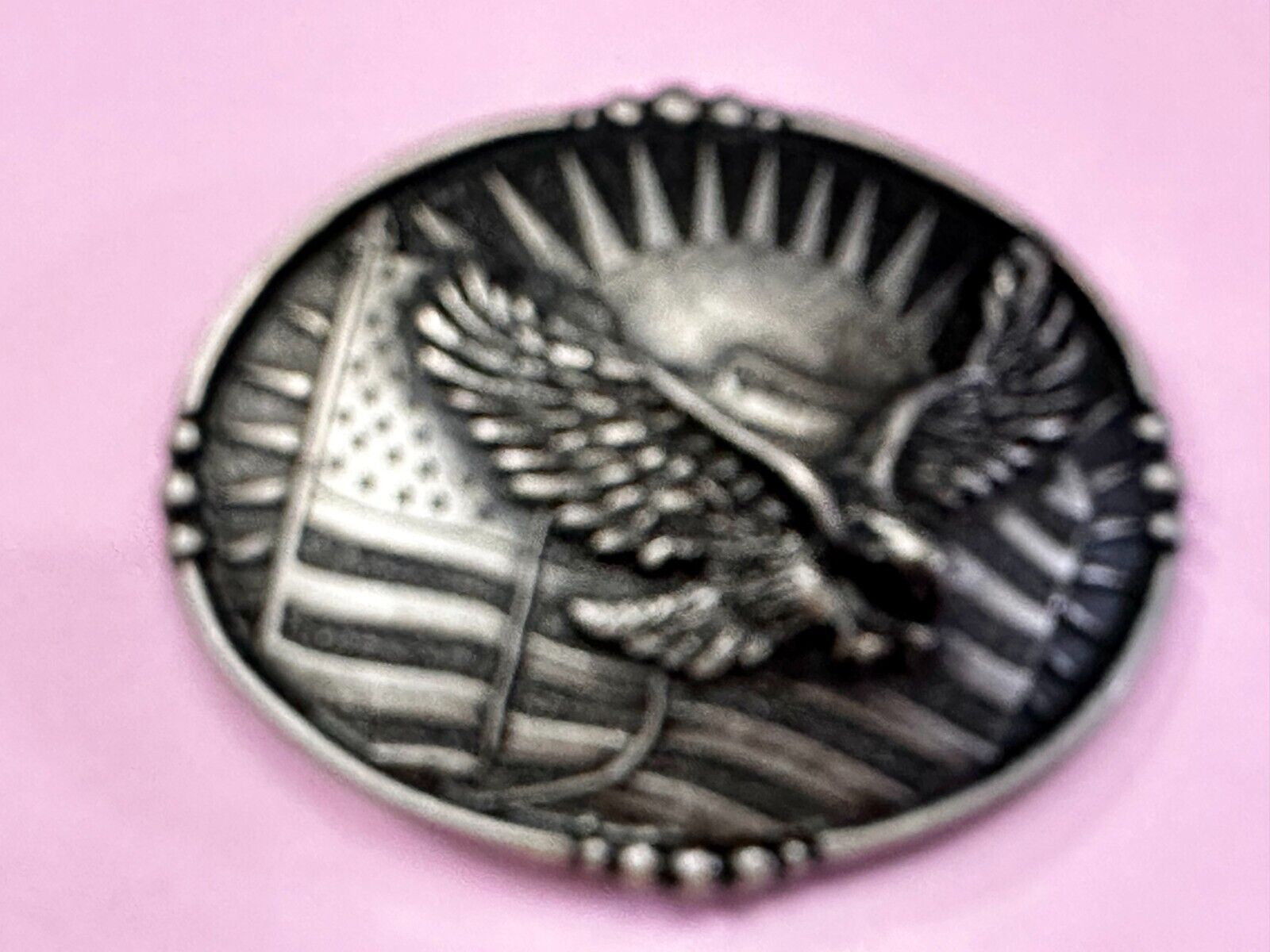 American Flying Eagle Flag Stars Stripe Sun Silver Color Patriotic Belt Buckle