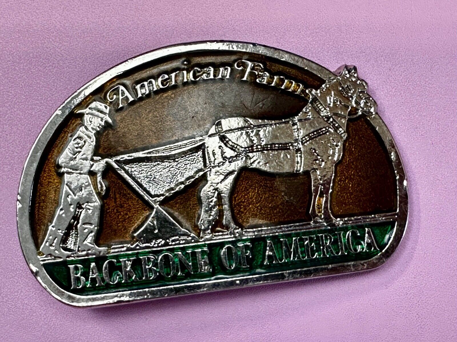 American Farms - The Backbone Of America Farmer Horse Vintage Belt Buckle