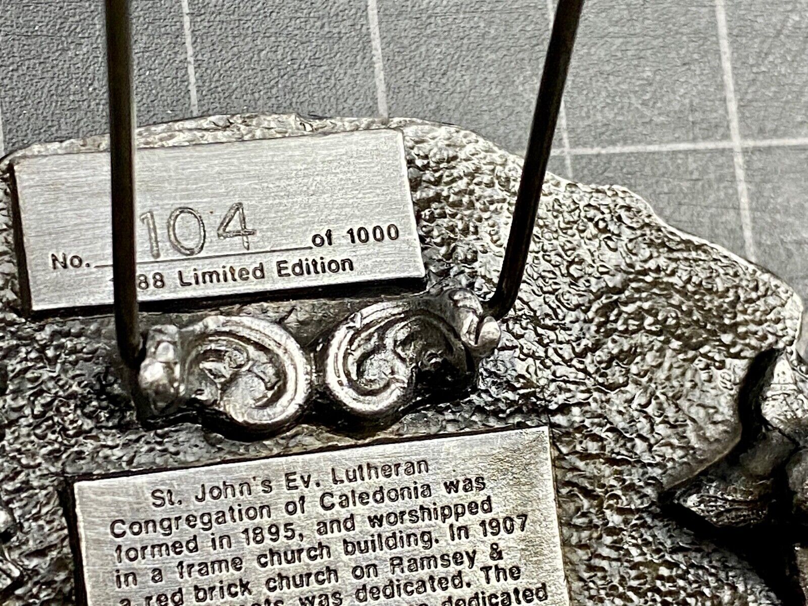 Vintage 1988 - Founder’s Days Caledonia MN belt buckle St Johns Lutheran Church 
