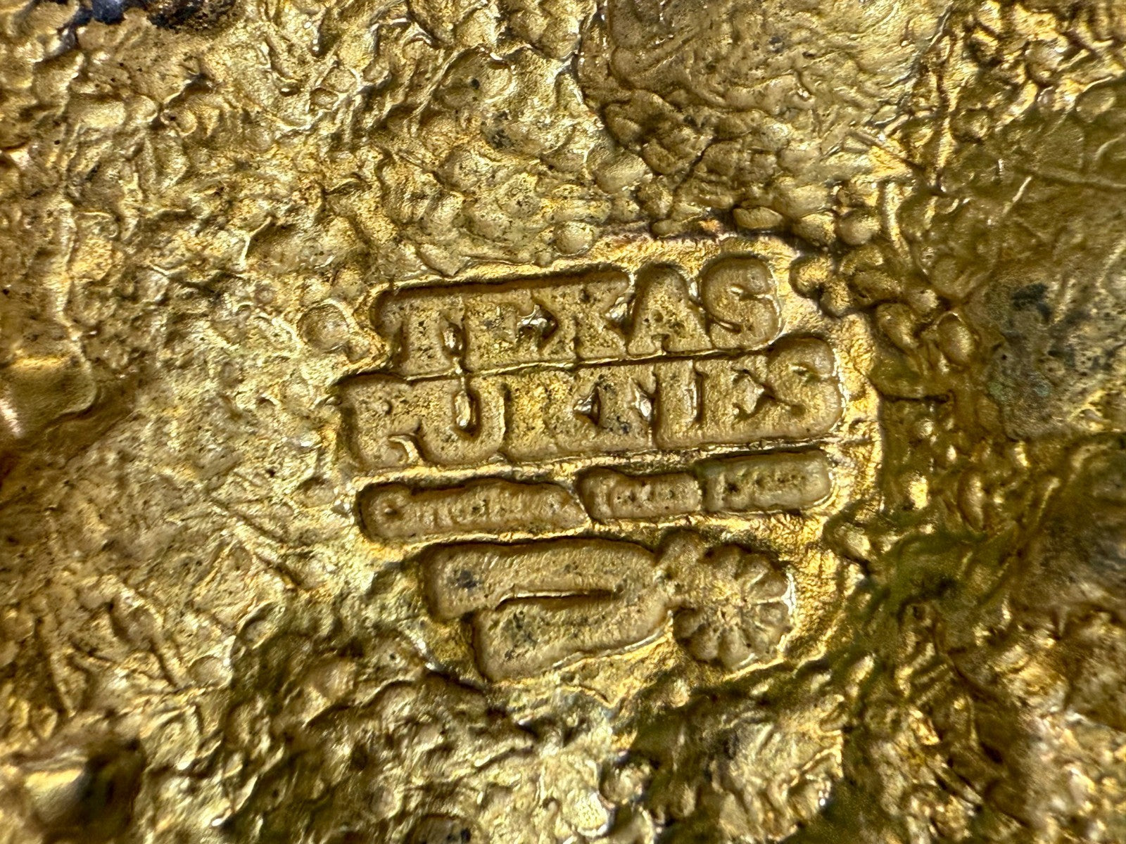 Texas Purities Nugget Textured Metal Gold Color Oval Belt Buckle