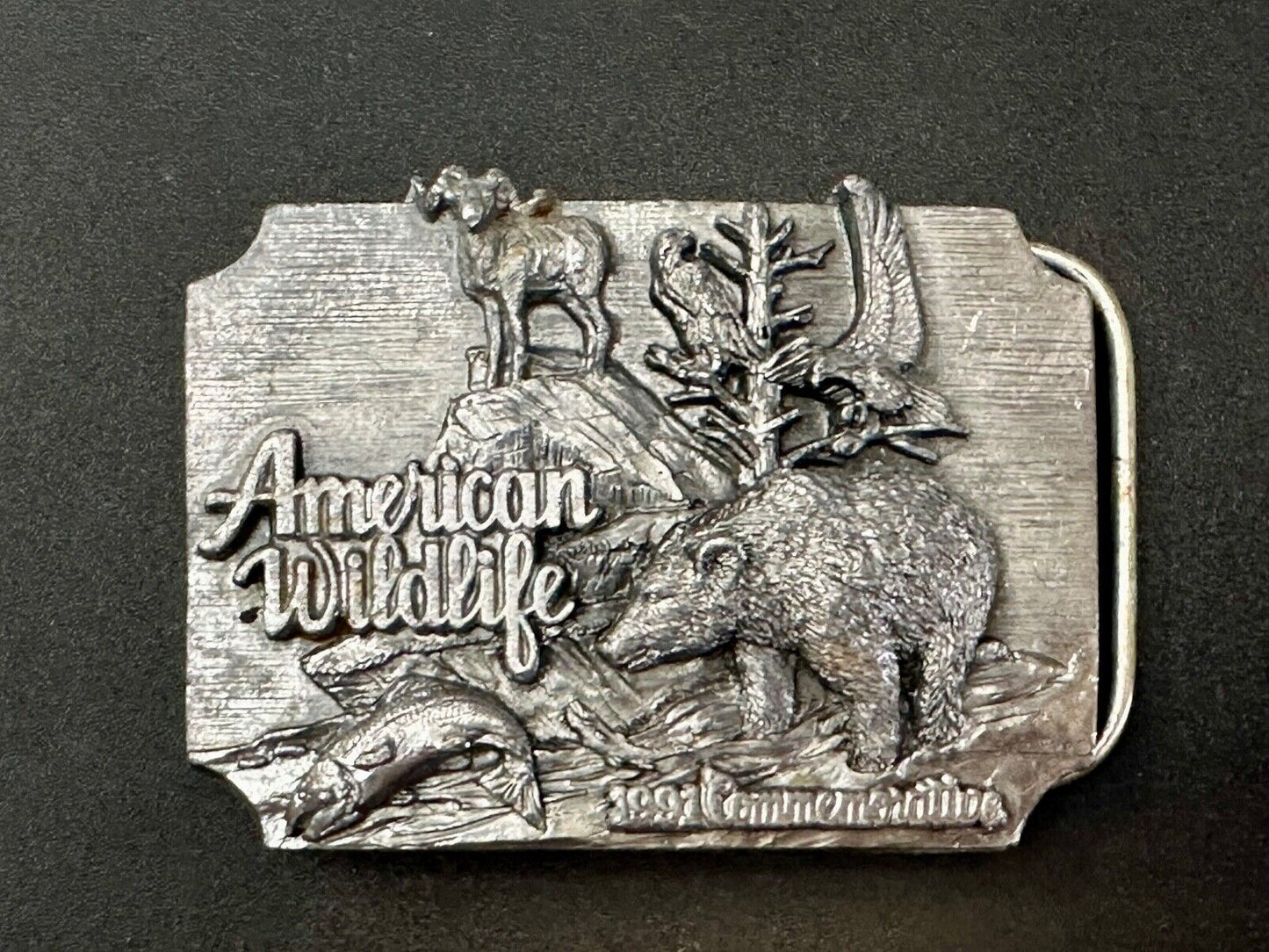 Alaska Wildlife Vintage 1991 Commemorative Pewter Belt Buckle