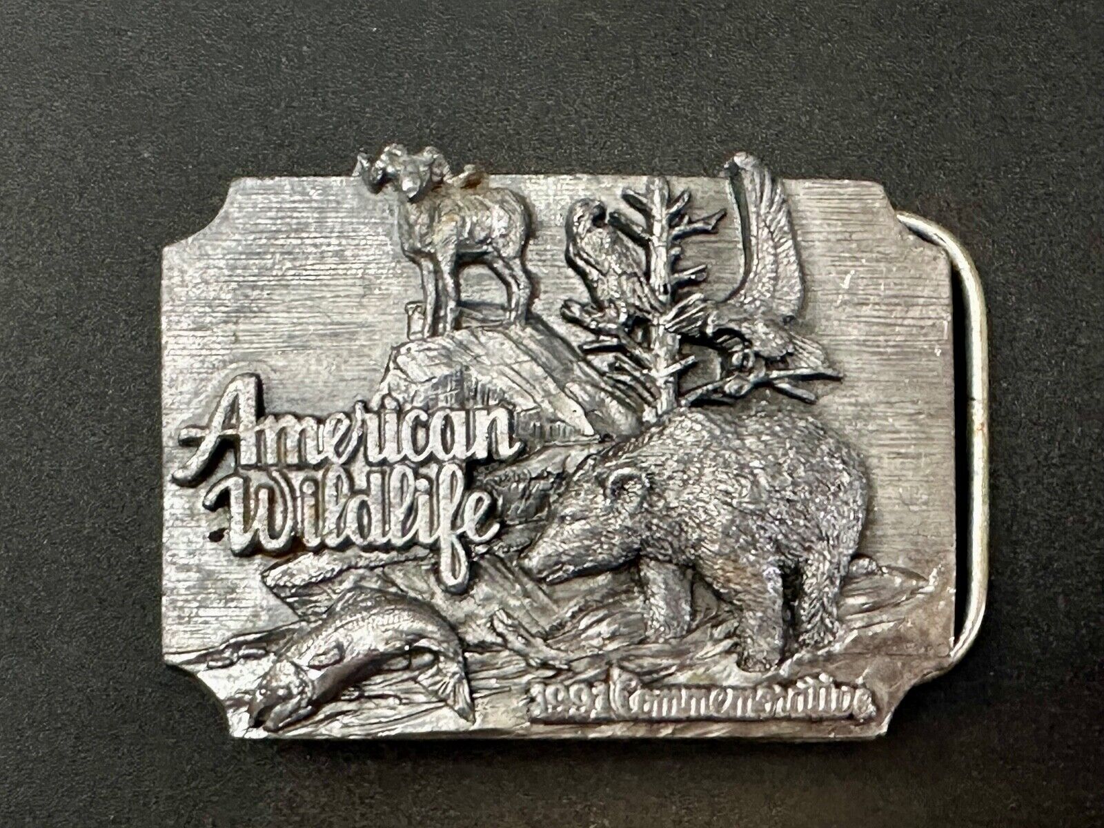 Alaska Wildlife Vintage 1991 Commemorative Pewter Belt Buckle