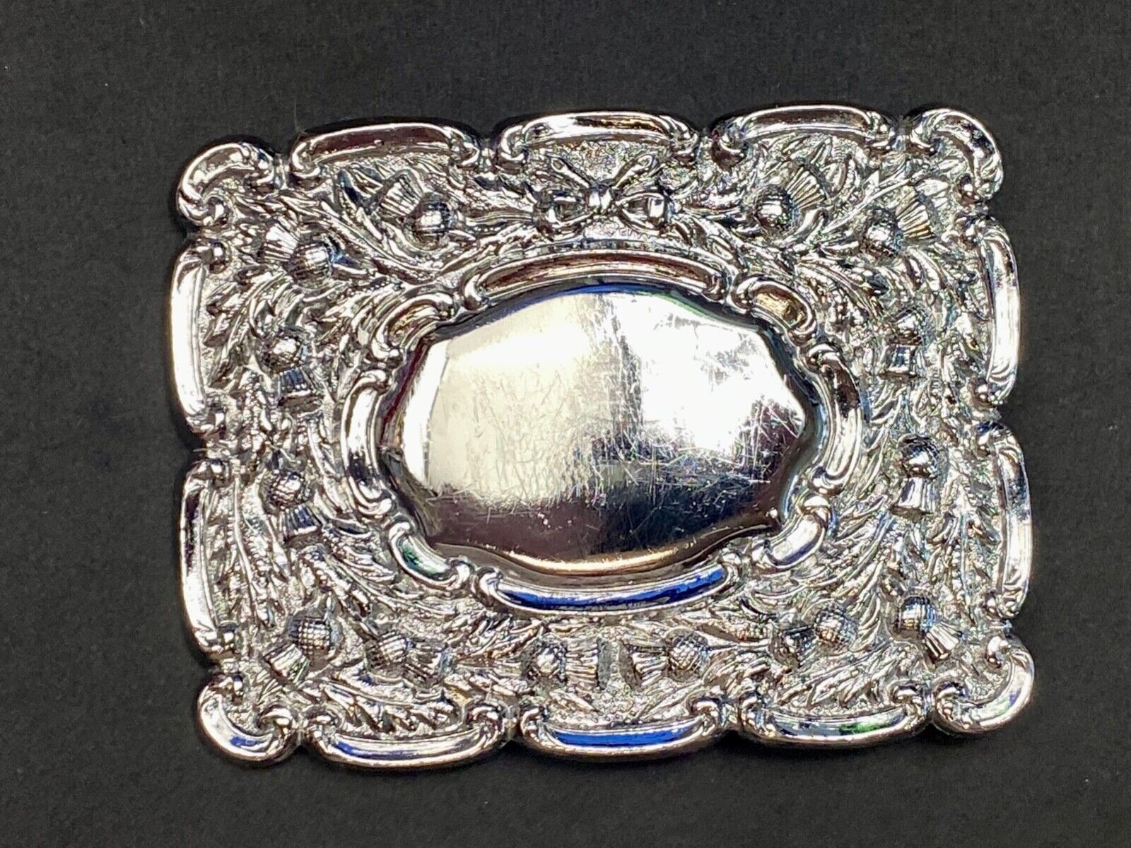 Beautiful ornate silver? Flower Swirl Made in GB Great Britain belt buckle