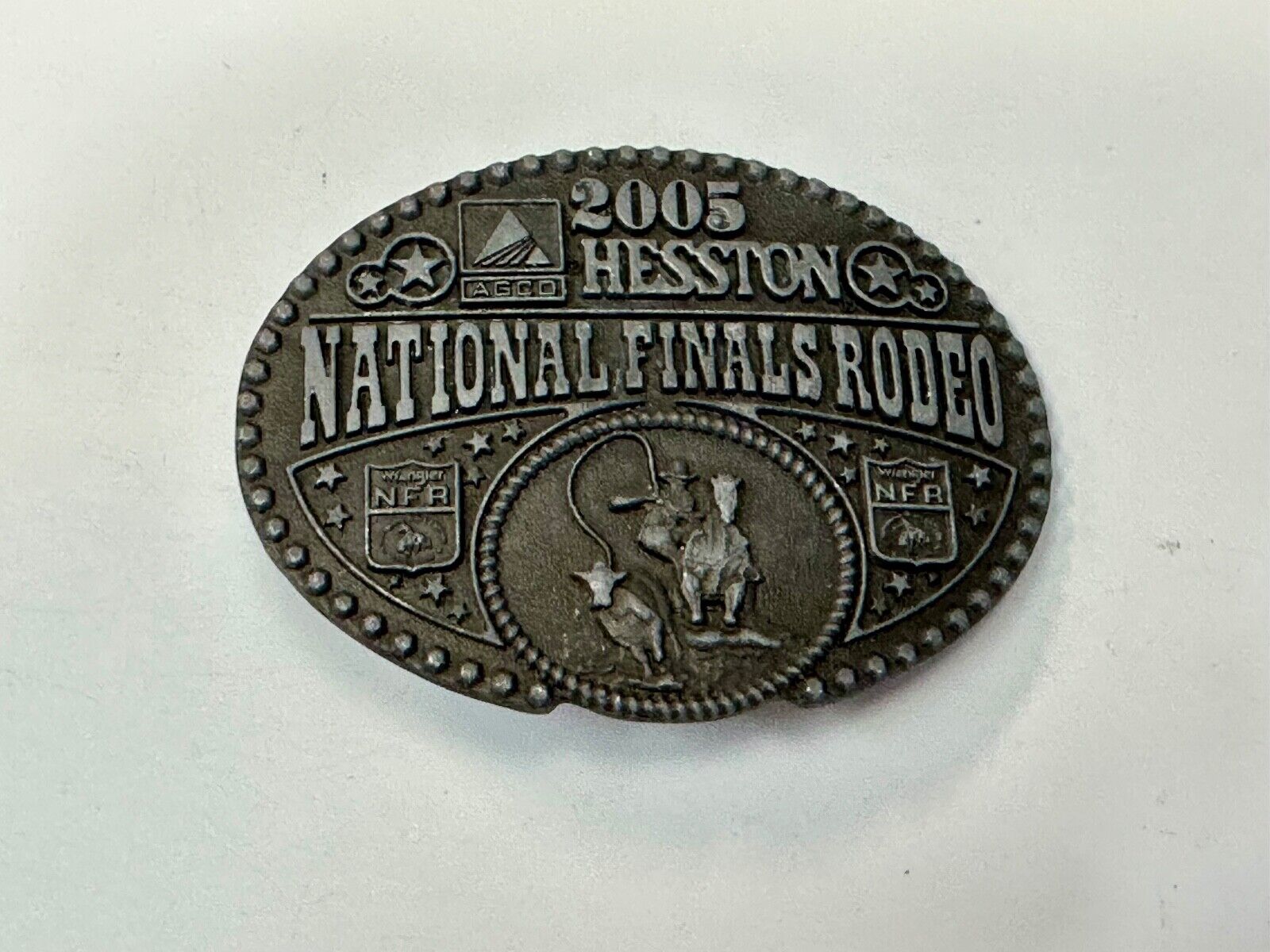 2005 NFR Cattle Rodeo Roping Cowboy Montana Silversmiths award SMALL belt buckle