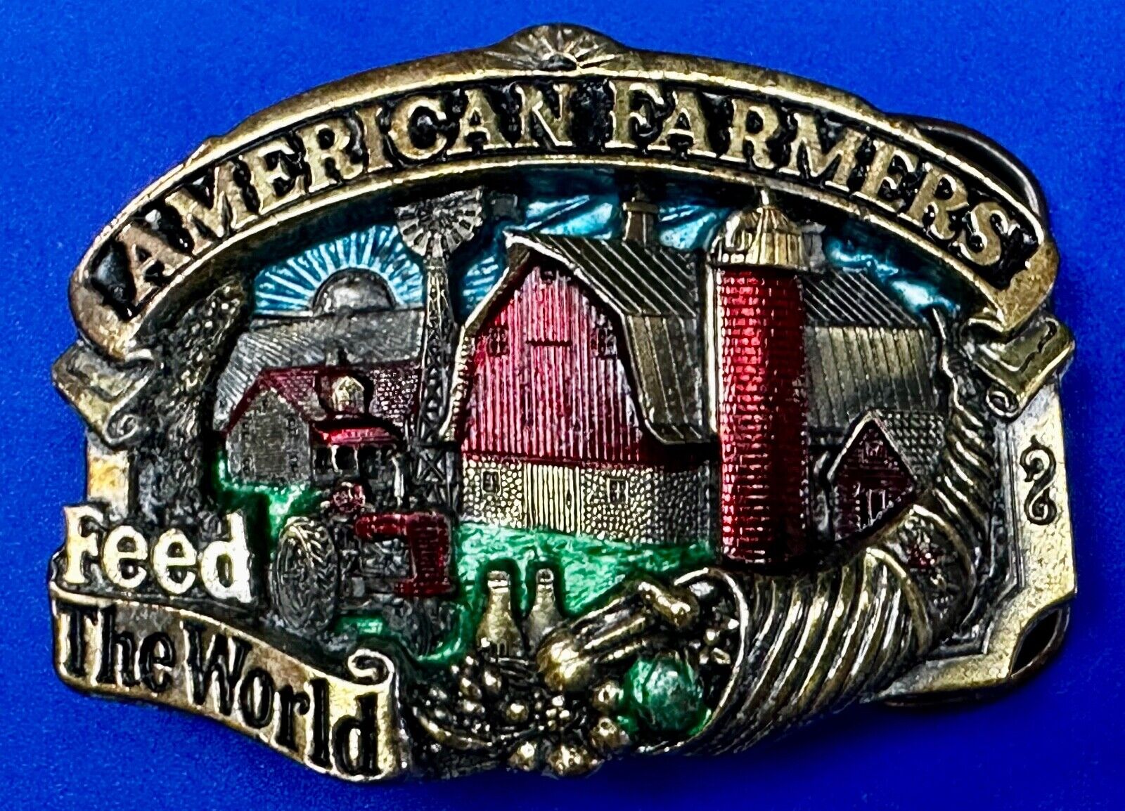 American farmers feed the world Vintage 1984 The Great American Belt Buckle Co