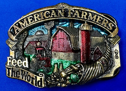 American farmers feed the world Vintage 1984 The Great American Belt Buckle Co