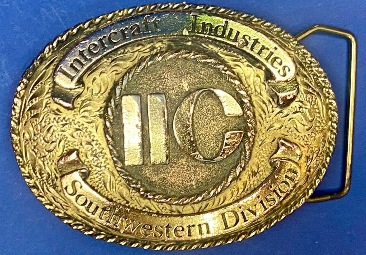 1982  Ornate Intercraft Industries Texas Iic Company Advertising Belt Buckle