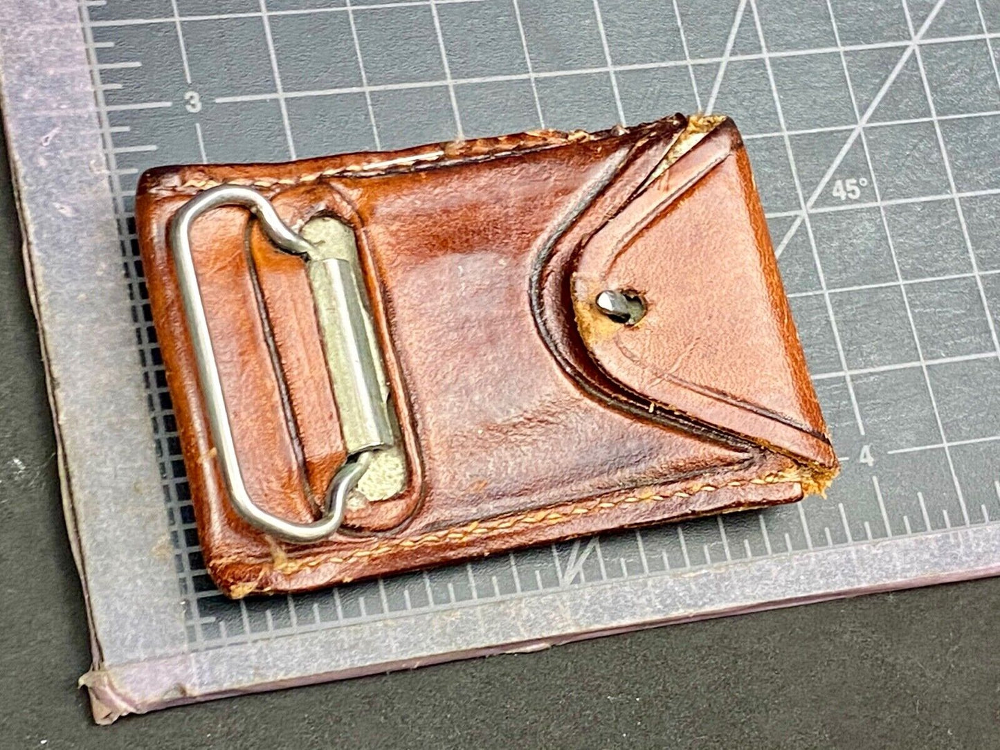 Vintage Leather stitched initial letter monogram C belt buckle 