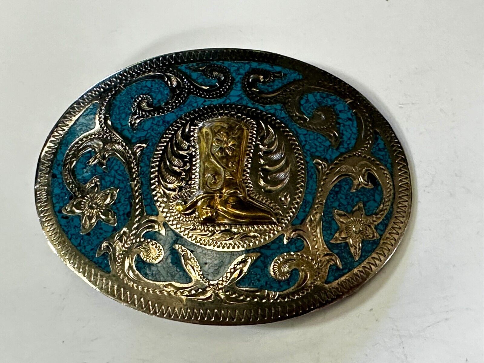 Beautiful Swirl Flower Cowboy Cowgirl Boots Western Ornate Vintage Belt Buckle