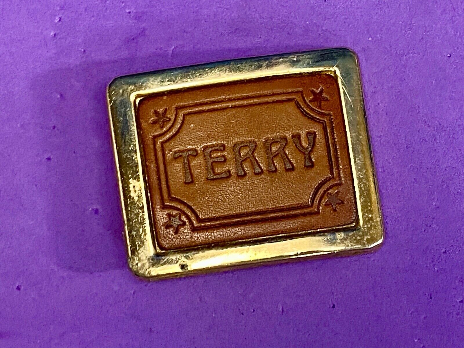 Vintage Leather Western Name Terry Belt Buckle 