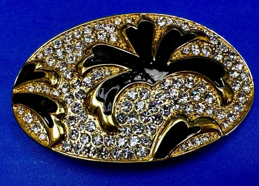 Beautiful Clear Rhinestone Covered Gold Tone Belt Buckle with Leaf Design