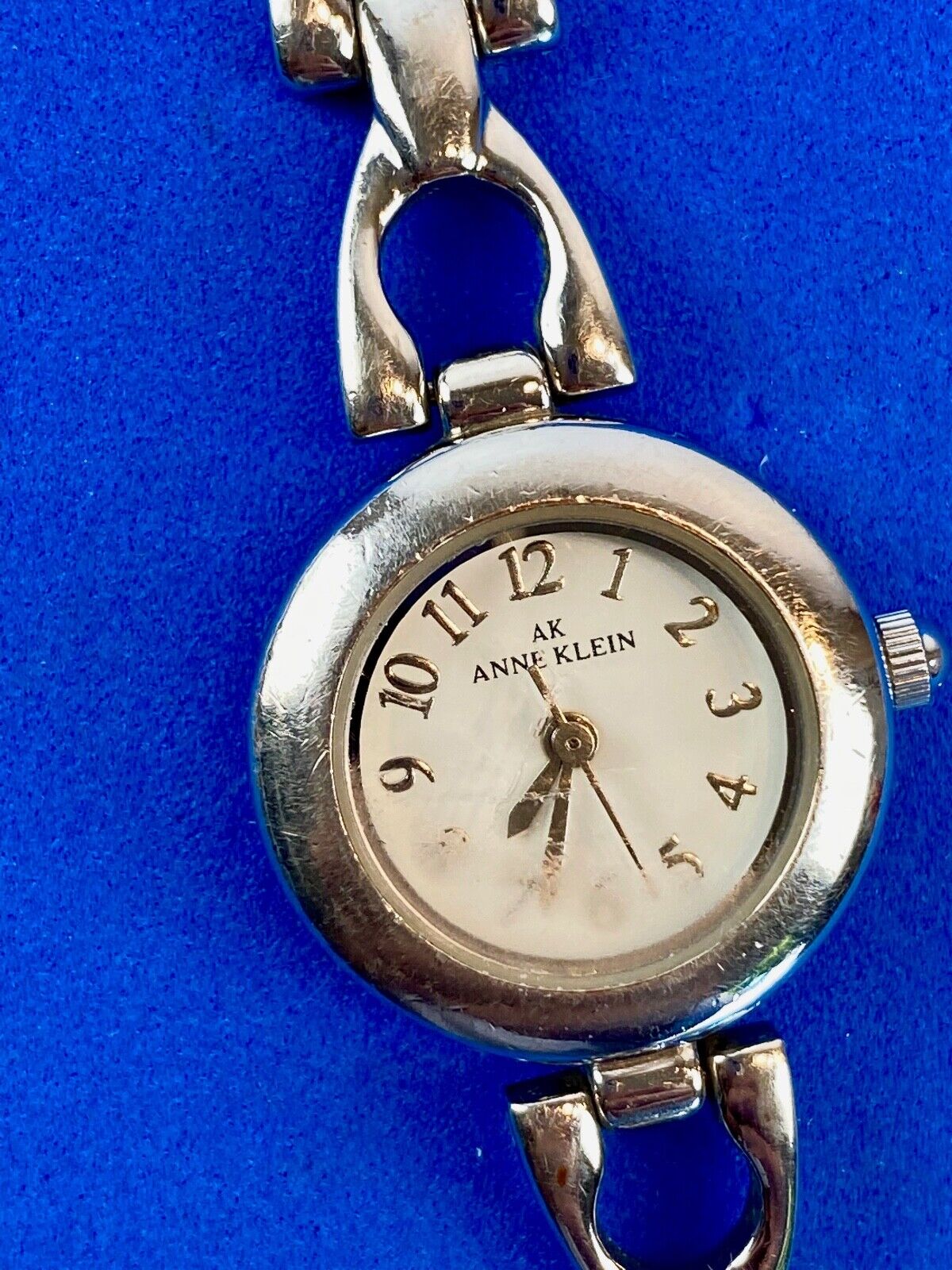 AK Anne Klein silver tone link formal Quartz ladies watch fresh battery 10/1465