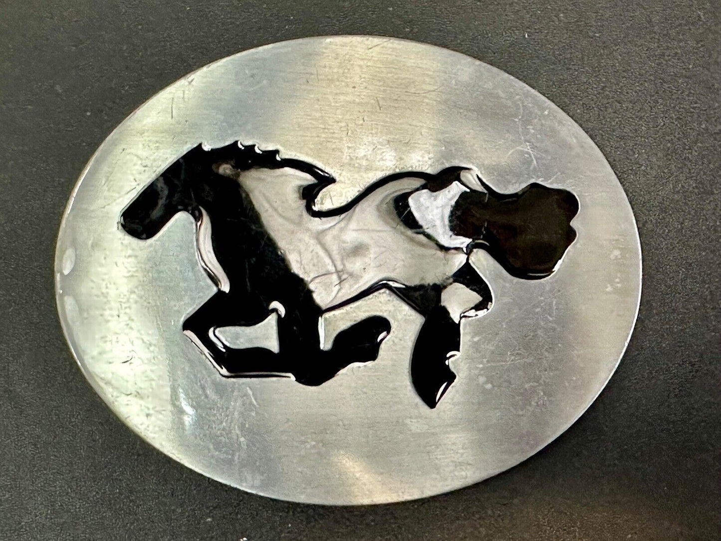 Abstract black Horse abstract Running Mustang in sleek silver color belt buckle