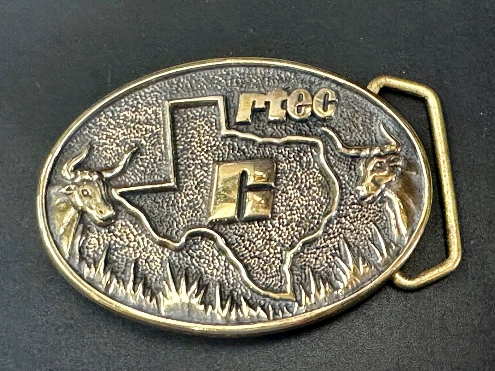 Texas RTEC Cattle Longhorn Cow Brass BTS Cowboy Western vintage belt buckle