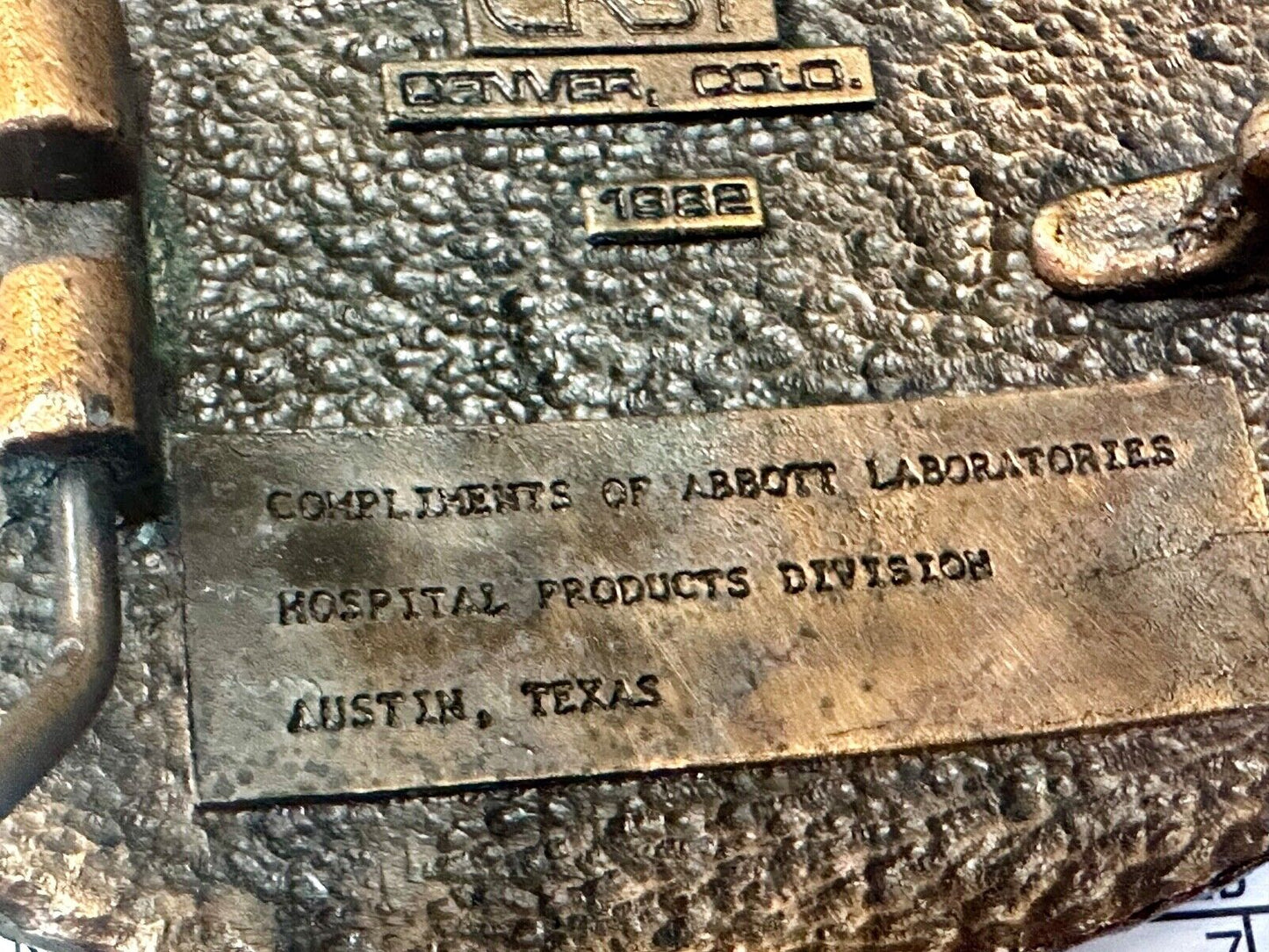 Abbott Laboratories Austin Texas Hospital Products Division 1980's belt buckle